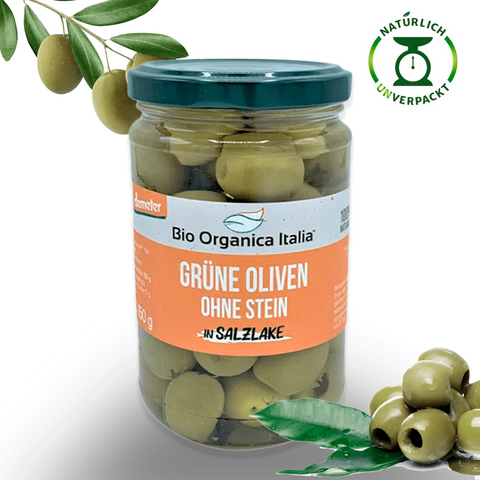 Bio Demeter grüne Oliven entkernt - 280g