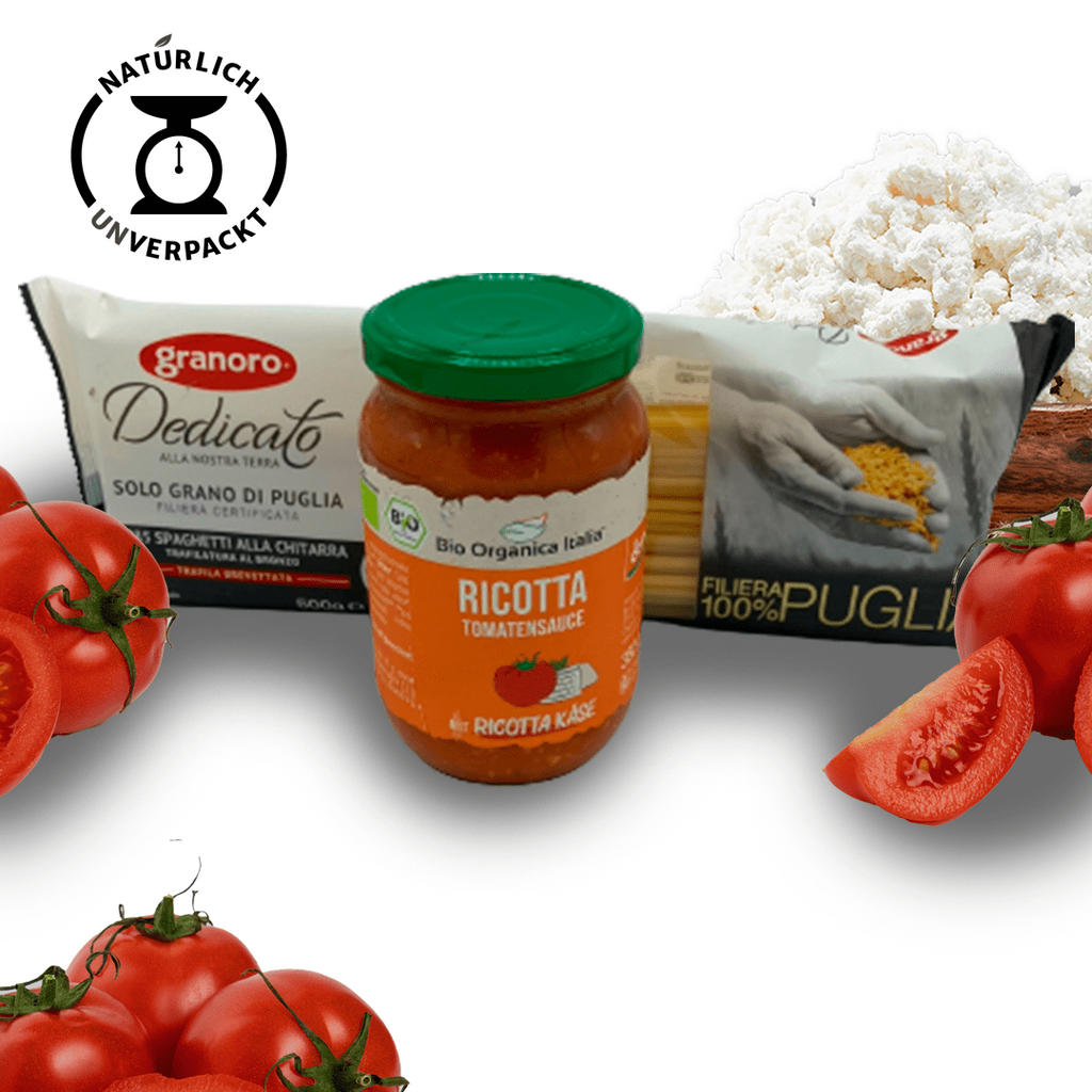 Kombo Fertigsosse / Tomatensauce mit Ricotta Bio Demeter 350 ml + 1 Spaghetti alla Chitarra Granoro