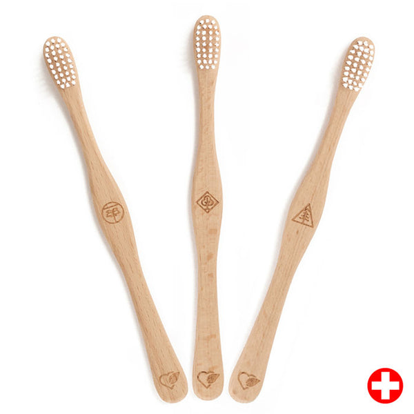 Set 3 Buchenholz-Zahnbürsten soft Liebwerk 100% Schweiz